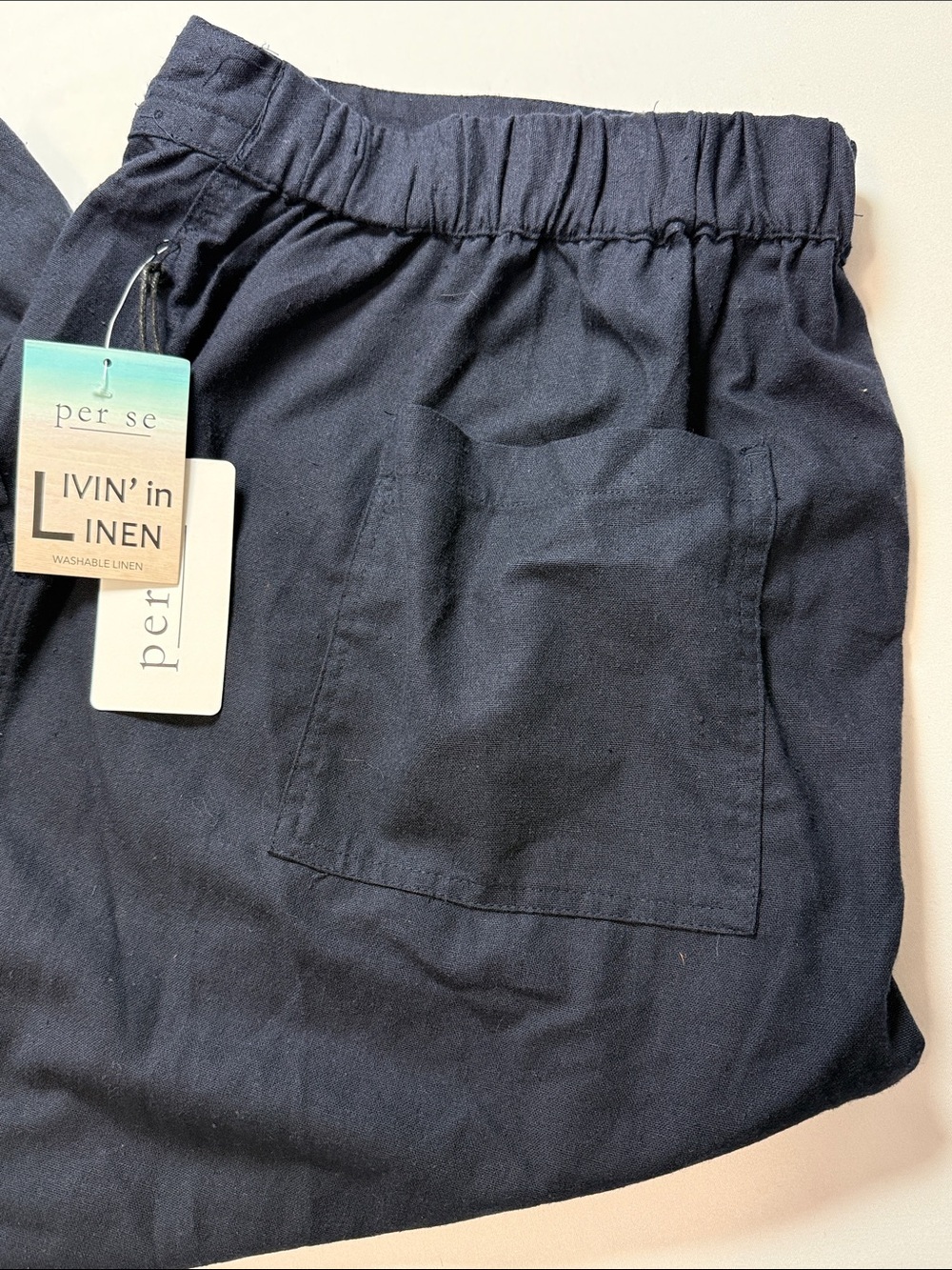 Per Se Navy Elastic-Waist Wide Leg Linen Blend Cropped Pants Size 3X NWT - Picture 5 of 8